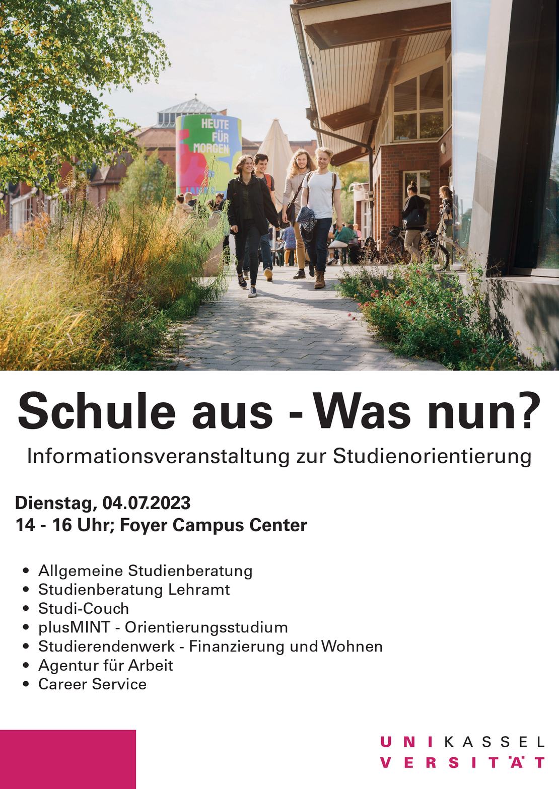 Poster der Veranstaltung "Schule aus - was nun? von 2023