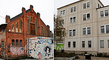 The photos show the historic buildings K19 and K10 on the campus Holländischer Platz, which are to be rebuilt by the University of Kassel.
