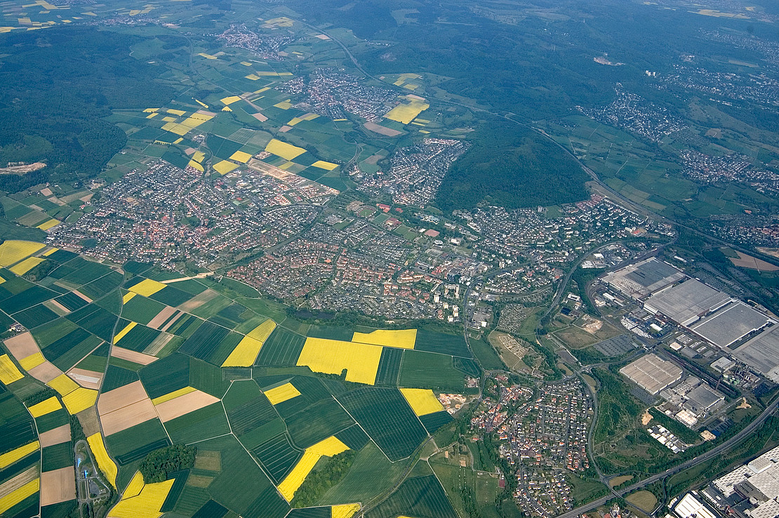 Aerial view of Baunatal.