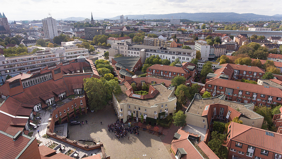 Drone image of the campus, HoPla